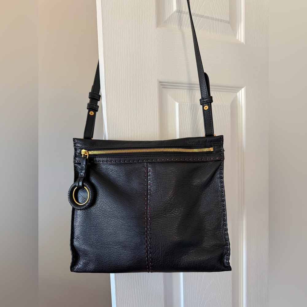 HOBO Brown Leather Crossbody Bag with Brass Accents
